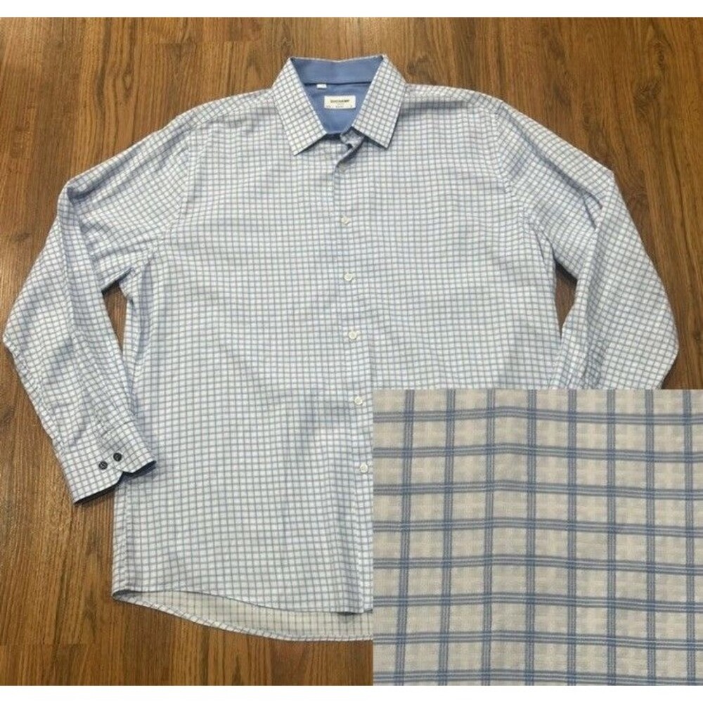 DUCHAMP London Shirt Mens 18 XXL 46 Button Up Dress Blue White Check Cotton